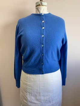 Womens, Sweater, DALTON, Blue, Cashmere, Solid, B42, Round Neck, Button Front,