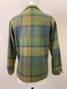 Mens, Jacket, FOX KNAP, Lt Green, French Blue, Khaki Brown, Wool, Plaid, C40, L/S, Button Front, Collar Attached, Chest Pockets