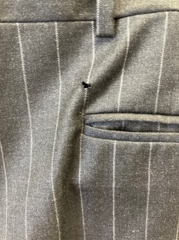 POLO RALPH LAUREN, Charcoal Gray, Lt Gray, Wool, Stripes - Vertical , Pleated, Slant Pkts, *small Hole Above Pkt In Back
