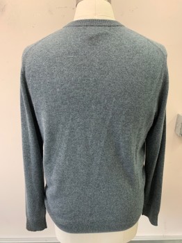 Mens, Pullover Sweater, BLOOMINGDALES, Blue-Gray, Cashmere, 2 Color Weave, Solid, L, V-N, Variegated Color