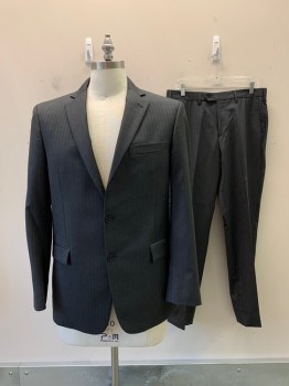 BROOKS BROTHERS, Charcoal Gray, Wool, Herringbone, 2 Buttons, Single Breasted, Notched Lapel, 3 Pockets