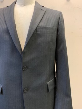 BROOKS BROTHERS, Charcoal Gray, Wool, Herringbone, 2 Buttons, Single Breasted, Notched Lapel, 3 Pockets