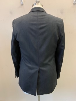 Mens, Suit, Jacket, BROOKS BROTHERS, Charcoal Gray, Wool, Herringbone, 40R, 2 Buttons, Single Breasted, Notched Lapel, 3 Pockets