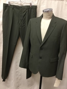 Mens, Suit, Jacket, PAUL SMITH, Olive Green, Wool, Solid, 40 S, Single Breasted, 2 Buttons, Notched Lapel, 3 Pockets,
