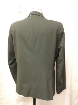 Mens, Suit, Jacket, PAUL SMITH, Olive Green, Wool, Solid, 40 S, Single Breasted, 2 Buttons, Notched Lapel, 3 Pockets,