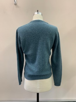 Mens, Sweater, FINE SPORTSWEAR, Lt Blue, Wool, Polyester, Solid, M, V-N, Button Front,