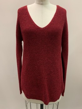 Womens, Pullover, WILFRED FREE, Raspberry Pink, Red, Wool, 2 Color Weave, S, L/S, V Neck, Knit
