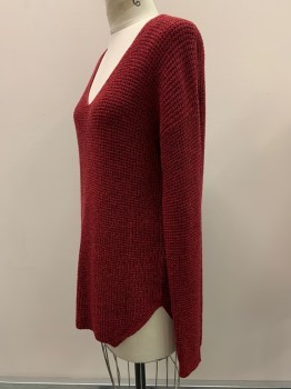 Womens, Pullover, WILFRED FREE, Raspberry Pink, Red, Wool, 2 Color Weave, S, L/S, V Neck, Knit