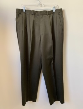 Mens, 1980s Vintage, Suit, Pants, BIGSBY & KRUTHERS, Dk Olive Grn, Wool, Solid, 36/31, Pleated, Side Pockets, Zip Front, Belt Loops