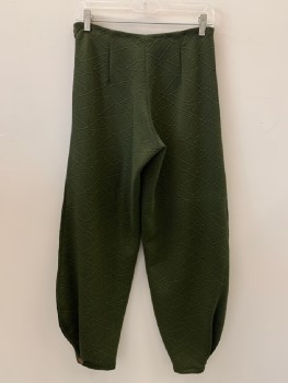 Womens, Sci-Fi/Fantasy Pants, NO LABEL, Olive Green, Polyester, Cotton, Solid, 28/32, F.F, Pleated Bottom Side With Copper Button, Side Zippers, Textured Fabric, Made To Order,