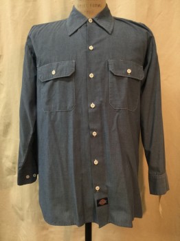 Unisex, Shirt/Top, DICKIES, Blue, Cotton, Polyester, Solid, L, Heather Blue, Button Front, Collar Attached, 2 Pockets,