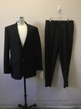 Mens, Suit, Jacket, GREG NORMAN, Black, Wool, Synthetic, Solid, 42 L, Black, Notched Lapel, 2 Buttons,