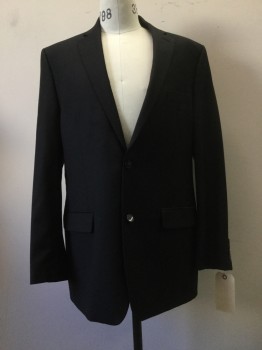 Mens, Suit, Jacket, GREG NORMAN, Black, Wool, Synthetic, Solid, 42 L, Black, Notched Lapel, 2 Buttons,