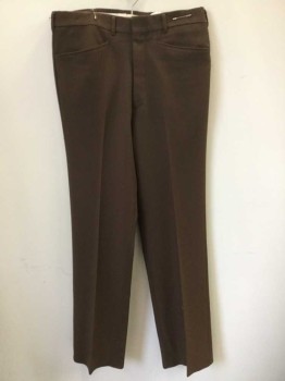 HARRIS, Brown, Polyester, Solid, Poly Twill, Flat Front, Zip Fly, 4 Pockets, Straight Leg,