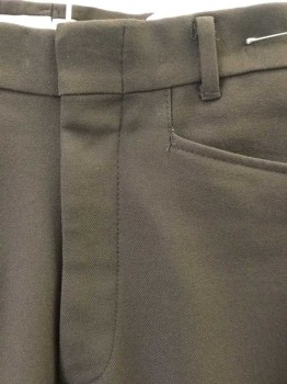 Mens, Slacks, HARRIS, Brown, Polyester, Solid, Ins:33, W:31, Poly Twill, Flat Front, Zip Fly, 4 Pockets, Straight Leg,
