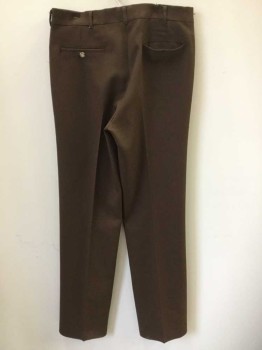 HARRIS, Brown, Polyester, Solid, Poly Twill, Flat Front, Zip Fly, 4 Pockets, Straight Leg,