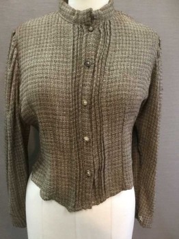 N/L, Brown, Tan Brown, Beige, Cotton, Speckled, Homespun Cloth, Long Sleeve Button Front, Stand Collar, Vertical Pleats At Button Placket Center Front, Pleated Bustle Detail At Center Back Waist, Made To Order,