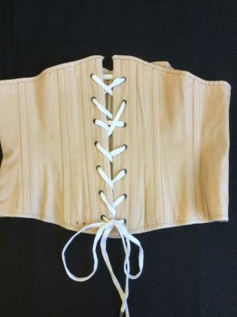 Womens, Corset 1890s-1910s, MTO, Lt Beige, Cotton, Solid, W28, B36, Lt Beige with Matching Trim, No Lacing,