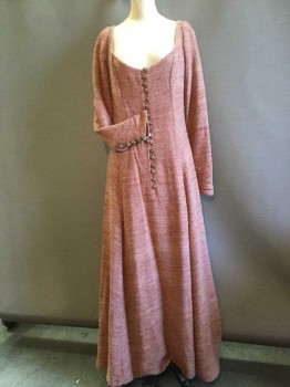 Dusty Rose Pink, Rayon, Solid, Scoop Neck, Scoop Back, Button Front with Loops, Long Sleeves with Buttons, Lt Beige Lining