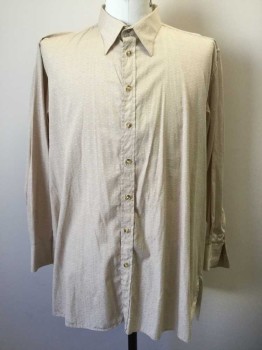 Mens, Dress Shirt, DOMETAKIS, Lt Brown, White, Cotton, Slv:34, N:16.5, Small Square/Shapes, Long Sleeve, Button Front, Collar Attached, No Pocket, Short French Cuffs, Made To Order,