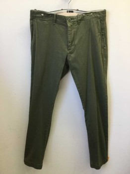 J CREW, Olive Green, Cotton, Lycra, Solid, Flat Front, Zip Front, 5 Pockets,