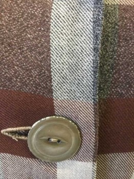 Womens, Jacket, N/L, Dk Gray, Brown, Lt Gray, Charcoal Gray, Cotton, Plaid, B:42, Flannel, L/S, Notched Collar, 4 Large Gray Shell Buttons, 2 Large Patch Pockets at Hips, No Lining,