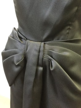 VICTOR COSTA , Black, Polyester, Solid, Strapless, with Oversized Self Bow-Like Pleated Detail at Center Front Waist, Boned Structure at Bust, Wrapped Detail at Front Skirt, Floor Length Hem,