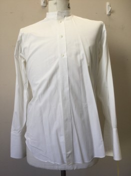 LIPMAN & SONS, White, Cotton, Solid, Button Front, Long Sleeves, Collar Band, French Cuffs,