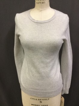 Womens, Pullover, LORD TAYLOR, Lt Gray, Cashmere, Heathered, XS, Round Neck,  Long Sleeves,