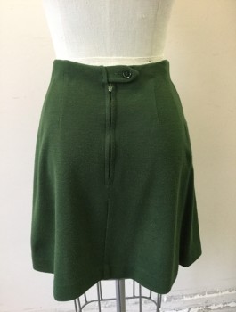 Womens, Skirt, BOBBIE BROOKS, Olive Green, Wool, Solid, H:34, W:26, Knit, Short Skirt (Hem Above Knee), 2 Patch Pockets at Front with Button Flap Closures, Zipper at Center Back,