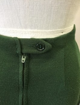 BOBBIE BROOKS, Olive Green, Wool, Solid, Knit, Short Skirt (Hem Above Knee), 2 Patch Pockets at Front with Button Flap Closures, Zipper at Center Back,