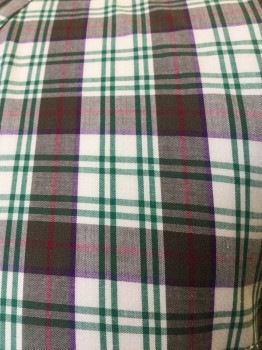 NORDSROM, White, Brown, Green, Red, Purple, Poly/Cotton, Plaid, Button Down Collar, Long Sleeves, 1 Pocket,