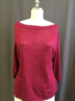 Womens, Pullover, NORDSTROM, Raspberry Pink, Wool, Viscose, Solid, XL, Wide Neck, 3/4 Sleeves