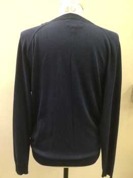 Mens, Cardigan Sweater, JOHN W NORDSTROM, Navy Blue, Silk, Solid, L, V-neck, Slit Pockets