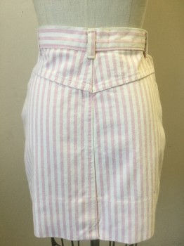 Womens, Skirt, PALMETTO'S, Lt Pink, White, Cotton, Stripes - Vertical , W:24, Sz.3, Denim Mini Skirt, Zip Fly, 3 Pockets, Belt Loops,