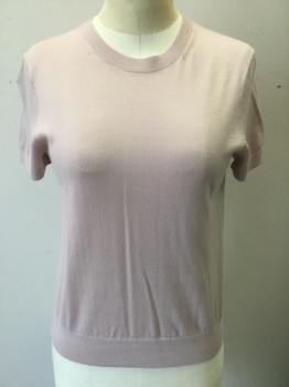 Womens, Pullover, THEORY, Lt Pink, Wool, Solid, S, Lightweight Knit, Short Sleeves, Round Neck