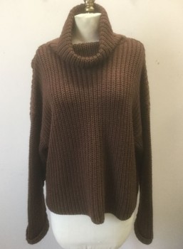 Womens, Sweater, LIMITED, Brown, Acrylic, Wool, Solid, XS, Chunky Knit, Long Sleeves, Pullover, Oversized, Loose Turtleneck