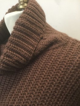 LIMITED, Brown, Acrylic, Wool, Solid, Chunky Knit, Long Sleeves, Pullover, Oversized, Loose Turtleneck