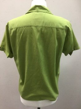 GOLDEN FLEETLINE, Lime Green, Cotton, Solid, Lime Green, Collar Attached, Button Front, 2 Pockets, Short Sleeves with 2 Small Matching Buttons