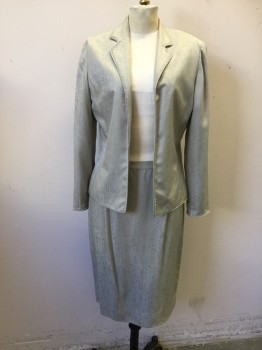 Womens, 1990s Vintage, Suit, Jacket, ADRIANNA PAPELL, Sage Green, Silk, B:36, Self Crosshatch Pattern, L/S, Notched Lapel, Open Front, Clear Beaded Edges, Piping Trim