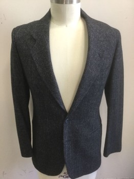 Mens, Blazer/Sport Co, AUSTIN GREY, Faded Black, Wool, Speckled, Plaid - Tattersall, 42L, with Beige Specks, Faint Teal and Purple Dashed Tattersall Grid Lines, Single Breasted, Notched Lapel, 2 Buttons