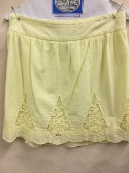 RK, Yellow, Cotton, Solid, Gathered with 2" Waist Band Front & Elastic Back, Triangle Flower Lace with Scallop Hem