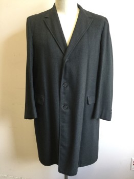 Mens, Coat, N/L, Charcoal Gray, Wool, Herringbone, XL, Button Front, Collar Attached, Notched Lapel, 2 Flap Pockets, 1950s