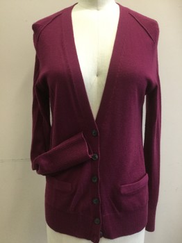 HALOGEN, Magenta Purple, Wool, Solid, Button Front, 2 Pockets,