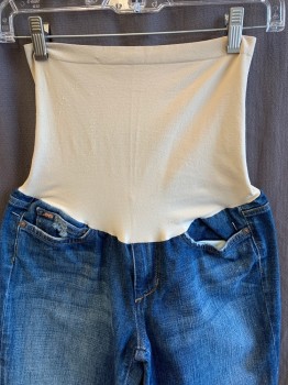 Womens, Maternity, JOES, Navy Blue, Beige, Cotton, Spandex, Solid, 27/31, Maternity, Beige Extended High Waist, Zip Front, 5 Pockets, Creased Lines & Washed Out Front