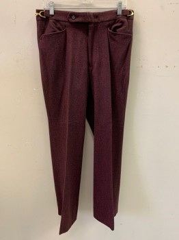 Mens, 1960s Vintage, Suit, Pc 3, NL, Red Burgundy, Black, Wool, 2 Color Weave, 30/29, 2nd Pair Of Pants, Top Pockets, Zip Front, Pleat Front, Belted Side with Gold Buckle