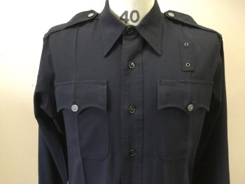 CONQUEROR, Midnight Blue, Polyester, Solid, Polic e, Long Sleeves, Collar Attached, Button Down Epaulets, 2 Pockets, Button Front, 5 Crease,