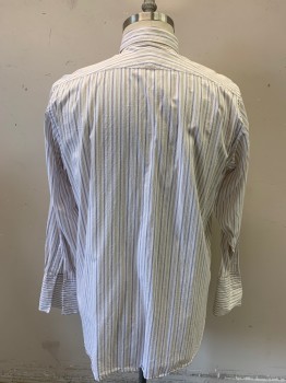 Mens, Dress Shirt, DARCY, White, Tan Brown, Navy Blue, Rust Orange, Brown, Cotton, Stripes - Vertical , 16/34, Long Sleeves, Collar Attached, French Cuffs, Button Front, Long Collar Points, Late 1920s