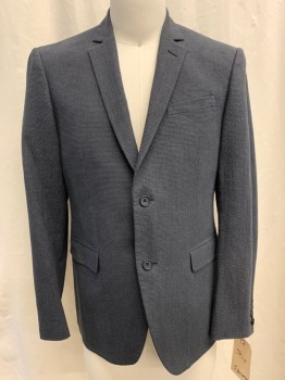 Mens, Sportcoat/Blazer, JOHN VARVATOS, Charcoal Gray, Midnight Blue, Wool, Linen, Grid , 38R, Single Breasted, 2 Buttons, Notched Lapel, 1 Chest Welt Pocket, 2 Flap Besom Pockets, Back Double-Sided Vents