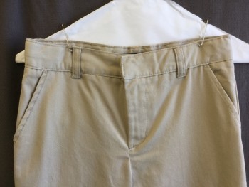 Childrens, Pants, FRENCH TOAST, Khaki Brown, Cotton, Polyester, Solid, 12, (MULTIPLE)  Boys, 1.5" Waist Band with Belt Hoops, Flat Front, Zip Front, 3 Pockets